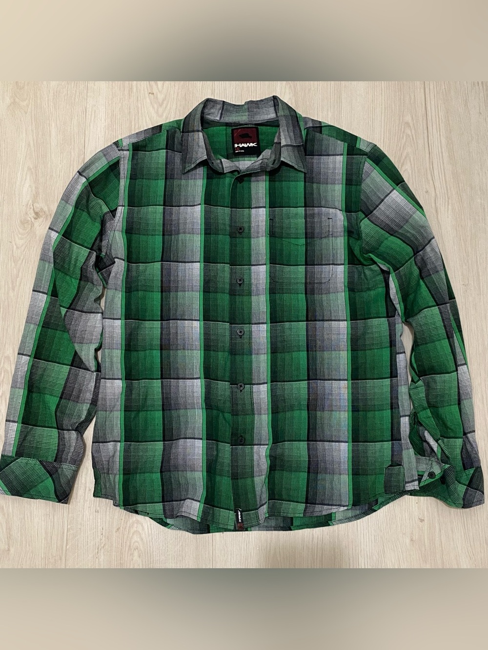 Tony Hawk Green and Gray Plaid Button-Down Shirt
